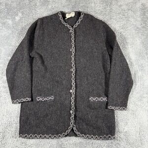 Barbara Fielding Women's Charcoal 100% Wool Cardigan Sweater England Made Size M